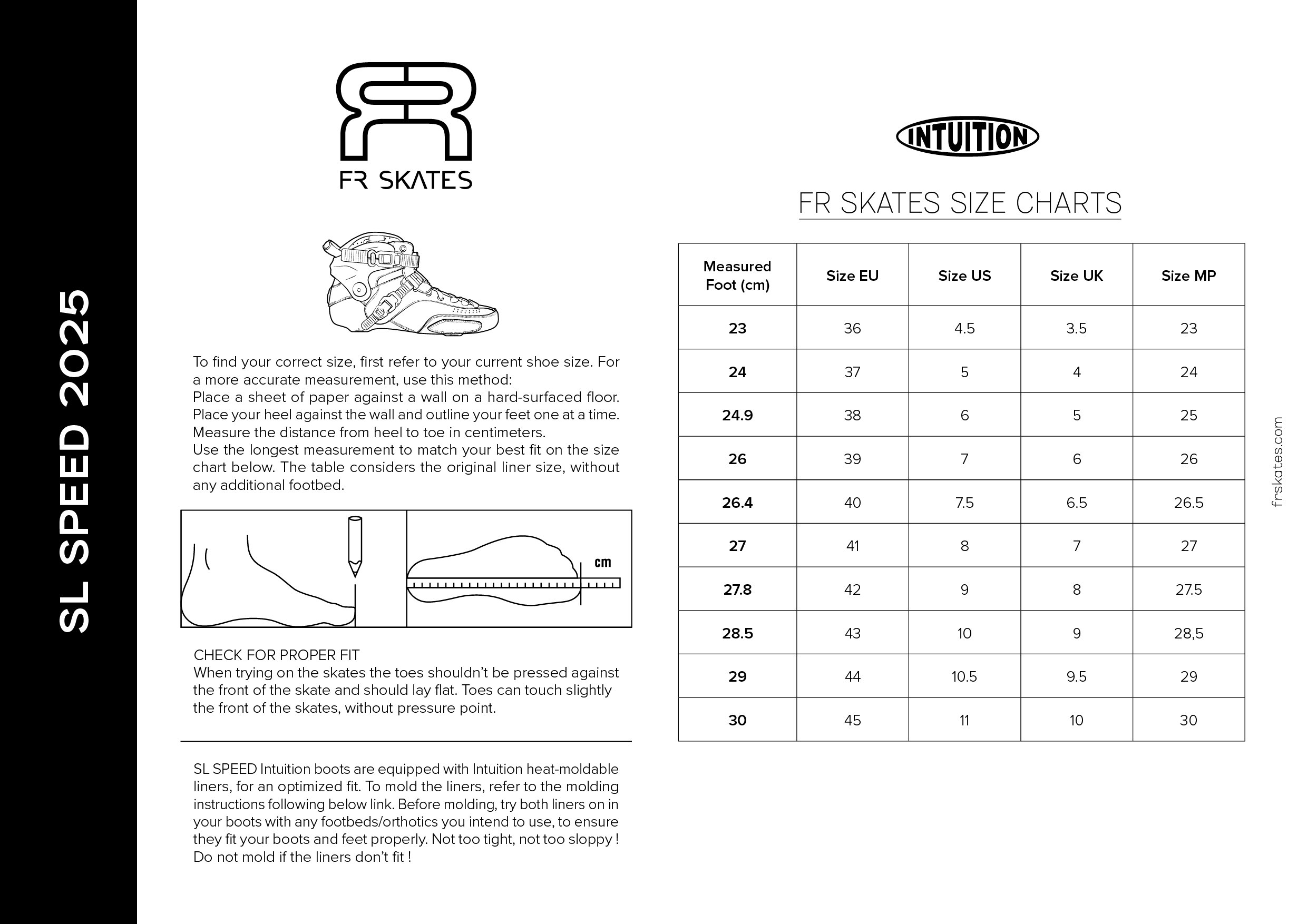 FR SIZE CHART - SL SPEED 2025